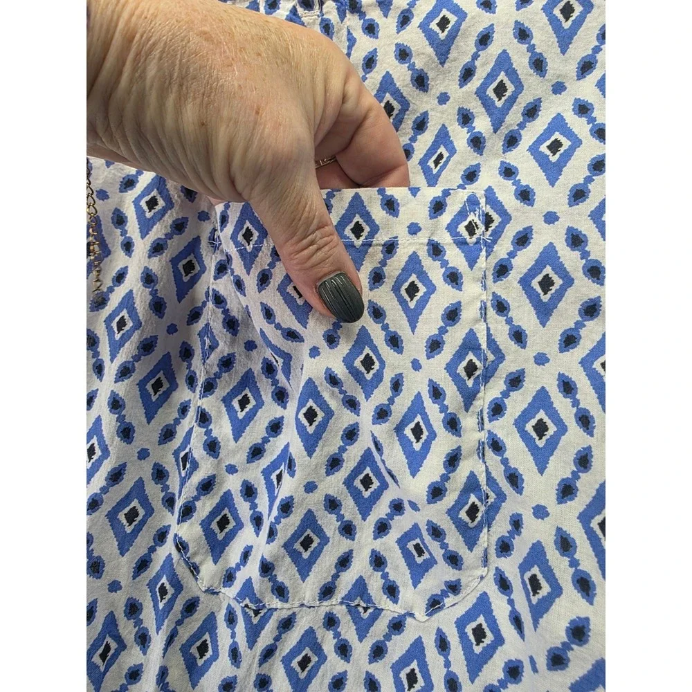 Zara Women Blue White Geometric Diamond Print Wide Leg High Rise Pants Size L - Picture 3 of 7